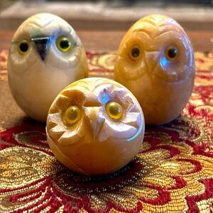 Carved Stone Owl Figurines